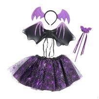 Halloween Costume Set Headband Hair Band Clothes Outfits Tutu Skirt and Wing Festival Theme Party Violet black