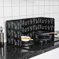 Kitchen Gas Stove Splash Guard, Black Aluminum Foil Anti-Dirt Panel, Easy Clean Protective Plate, 2Pcs Nordic Style Black black