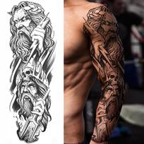 1 lapas Pilnos rankovės Dzeuso Laikinos Tatuiruotės Vyrams Moterims Suaugusiems Poseidono Dievo Tatuiruotės Lipdukas Rankos Kūno Šlaunies Didelis Dydis Uždena China Mainland brown