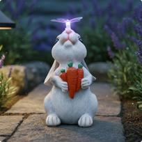 Hare Carrot Statue Resin Solar Easter Gift Lighted Bunny Figurine for Garden, Yard, gray