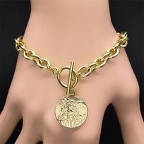 Exquisite Archangel Saint Michael Choker Necklace Bracelet for Women Stainless Steel Gold Color Prayer Amulet Jewelry Set beige