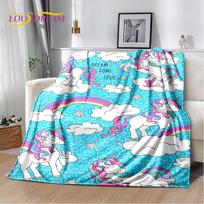 Animacinis mielas vienaragis minkštas pliušinis pledas, vaikų flanelinis pledas metamas pledas svetainei miegamojo lovai sofai piknikui danga 75x90cm blue