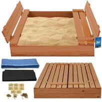 Closed wooden sandbox with benches 100x100 cm