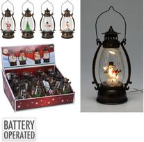 LED žibintas su kalėdiniu dekoru viduje, metalinio aukso sp. apdaila, 7,4 x 6 x 14 cm