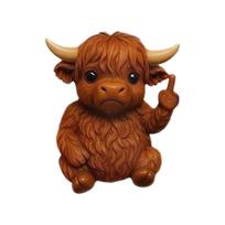 Funny Highland Cattle Middle Finger Animal Statue Mini Cute Cat Figurine Desktop Ornament Resin Turtle Sculpture  Home Office brown