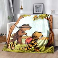 Janosch  Kaip tigras mokėsi skaičiuoti  Flanelinis pledas, Minkštas šiltas užtiesalas su vaikų knygos spaudiniu, Jaukus patalynės komplektas vaikams 80cm x 120cm yellow