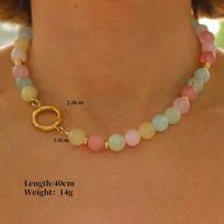 Colorful Handmade 10mm Glass Pastel Quartz Choker, 18K Gold-Filled Chunky Natural Gemstone Quartz Beaded Necklace, Gift for Her brown