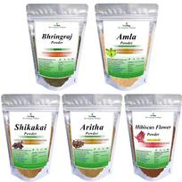 VY VedaYug Amla, Reetha, Shikakai, Bhringraj & Hibiscus Powder | Combo Pack for Hair Care & Mask, Cleansing & Conditioning (Pack of 5, 100g each To white