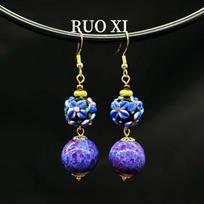 Medieval vintage retro purple frog skin glazed, Murano purple versatile new Chinese necklace earrings white