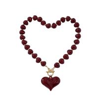 Large Heart Pendant Resin Irregular Beaded Choker Elegant Chain Necklace  Holiday tamsiai raudona spalva