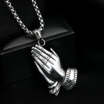 Euro-American Trendy Brand Prayer-Hand Necklace Men's Women's Hip-Hop Hands-Clasped-Lucky Pendant Copper Beads Sweater Chain