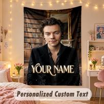 Custom Personalized Tapestry,Harry Styles Print Custom Name Text Wall Art Hanging for Bedroom 100cmx150cm brown