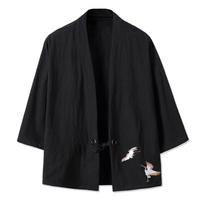 Plus Size Embroidered Harajuku Japanese Style Samurai Kimono Cardigan Jacket Unisex Casual Streetwear Cosplay Costume Outerwear Top XXXXL juoda