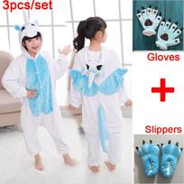 3 vnt./komplektas Vaikams Vaikų pižamos Kigurumi Cosplay Kostiumas Gyvūnų miegui skirtų kostiumų + batai + pirštinės 7t gray