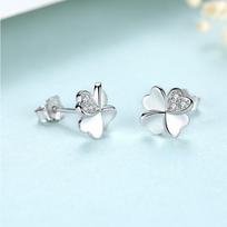 Women Korean Fashion Four Leaf Clover Inlaid Diamond Stud Earrings 1 pair sidabras