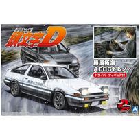 Aoshima 1/24 Initial D Series No.14 Takumi Fujiwara AE86 Trueno with Driver Figure - Plastic Model - White gray