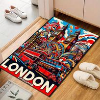 Vibrant London Icons Design  Patterned carpet, suitable as a non slip play mat for the living room and bedroom sofa 50x80cm(19x31in) blue