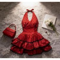 Sweet and spicy polka dot neck sling dress for women's summer new sexy design XL red
