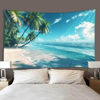 Atogrąžų rojus gobelenas Paplūdimys Kokoso palmės Mėlyna jūra Sienos dekoracija Miegamasis Svetainė Fono audinys 100X70CM blue