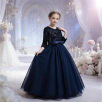 Girls Princess Sequin Tulle Formal Party Gown For Kids 170cm white