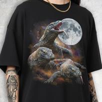 Three Komodo Dragon Moon Shirt | Giant Monitor Lizard 90s Bootleg Tee | Reptile Art Gift 130 gray