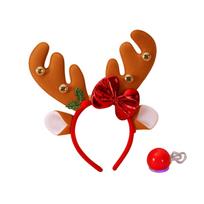 Christmas Headband with Red Nose, Holiday Costume Headpiece for Kids Photo Props One Size šviesiai ruda spalva