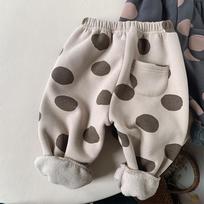 Toddler Kids Polka Dot Fleece Lined Warm Casual Thickened Long Pants 130cm