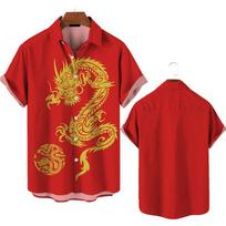 Chinese Dragon Shirt Men Women Fashion Summer Hawaiian Shirt Fashion Top Loose Short Sleeves Blouse Clothing 5XL brown
