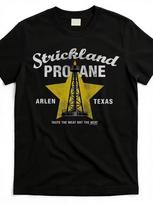 King of the Hill  Strickland Propane T-shirt—show merchandise featuring the Strickland Propane logo; a unisex, loose-fit tee. 120 yellow