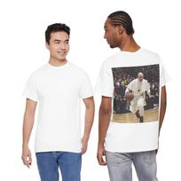 Popiežius Pranciškus žaidžia krepšinį Spausdinta nugara Popiežius krepšinis Juokinga Mėmė Marškinėliai Senoviniai Marškinėliai, Unisex T-shirt FD Unisex Sunkios medvilnės Marškinėliai 150 beige