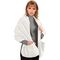 Unisex Storas Fleece Šalikas-Apsiaustas su Kišenėmis - Šiltas, Vienspalvis, Dėvimas Šalis 25x150 cm balta