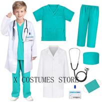 Vaikų gydytojo Cosplay slaugytojos kostiumas Slaugytojos kostiumas Gydytojo V formos iškirptės chirurginis kostiumas Berniukams Mergaitėms Helovino vakarėlis Epidemijos vaidmenų drabužiai 130cm&Doctors Nurse blue