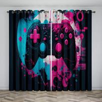Stylish Gamer Game Controller Boy Window Curtain Panels Blinds Living Indoor Room Kids Sleeping Room Home Decor Interior Doors 2Pieces Funny Cool Ga W50 X H130(CM)X2&Hook