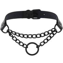 DIEZI Harajuku Black PU Leather Choker Necklace For Women Men Punk Gothic Round Heart Star Statement Pendant Tassel Necklace black