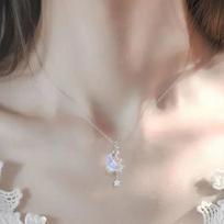Korean Moon Star Chokers Necklace Colorful Glazed Stone Moon Pendant Necklaces for Women Teens Jewelry Gifts gray