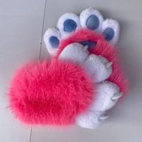 Furry Cat Paw Gloves With Claws Squeaker Sound Cosplay Costume Adult Use Claw Style Squeaky - Rose-Pink Blue Paw Pad red