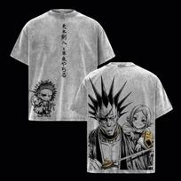 Bleach Yhwach·Kenpachi Anime T-Shirt, Vintage Washed Short Sleeve Tee for Men and Women 3XL gray