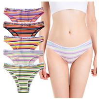 BEKYNI Ribbed Blend Colorful Sporty Brazilian Striped 5 Colors Women's Half-Back Cotton/Cotton Panties, Panties, (Size M) beige