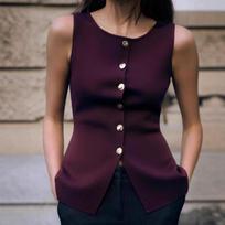 Spring Fashionable Women's Wear: Flat Stitch Button Sweater Vest and Top XL black