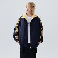 Unisex dvipusė striukė Rudens kasdienė per didelė beisbolo stiliaus su stovinčia apykakle Viršutinis drabužis Paaugliams Medium black