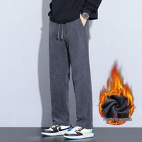 Autumn Men's Elastic Straight-Leg Fleece-Lined Casual Pants - Trendy & Versatile 5XL (200-220 lbs) gray
