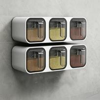 Wall Mounted Spice Box Set No Drill Plastic Seasoning Container with Spoon Kitchen Storage Organizer 26.1x7.9x8.2 balta
