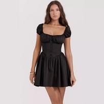 Spring and Summer Sweet and Spicy Women's Fit-fitting Hot Girl Skirt Puff Sleeve Square Neck Dress XL juoda