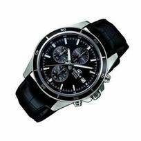 Casio Edifice EFR-526L-1AVUEF - Men's Quartz Analog Watch - Black Dial - Black Leather Strap gray