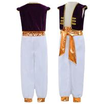 Boys Arabian Prince Costumes Suit Halloween Party Stage Performance Outfits Kids Vest Pants Belt Street Wear Clothes 110 white