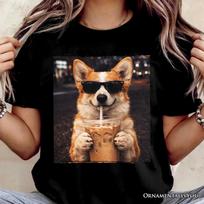 Corgi Iced Coffee T-and kids tshirt, Funny Dog Parents Tee 140 black