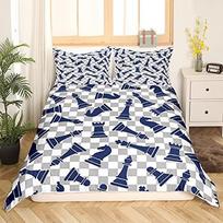 Tarptautinių šachmatų antklodės užvalkalų rinkinys Juodas Baltas Languotas Šachmatų lentos Antklodės užvalkalas Varžybų Žaidimas Vaikams Paaugliams Patalių Rinkinys 135x200cm 2pcs