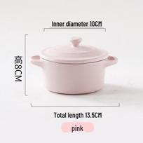 Vibrant Ceramic Stew Pot Set: Double-Ear Bowl with Lid, Single Serving Solid Color Tableware. rožinė