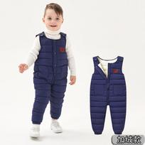 Unisex Baby Kids Thickened Fleece Lined Suspender Winter Warm Long Pants 100cm beige