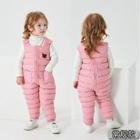 Unisex Baby Kids Thickened Fleece Lined Suspender Winter Warm Long Pants 120cm brown